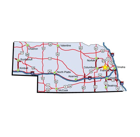 map showing North Bend NE
